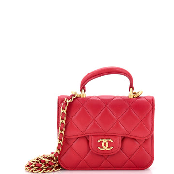 Chanel Top Handle Flap Coin Purse with Chain Quilted Lambskin