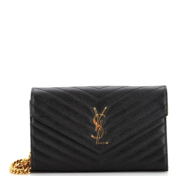 Saint Laurent Classic Monogram Wallet on Chain Matelasse Chevron Leather Medium