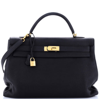 Hermes Kelly Handbag Black Togo with Gold Hardware 40