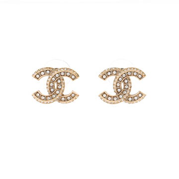 Chanel CC Stud Earrings Metal with Crystals