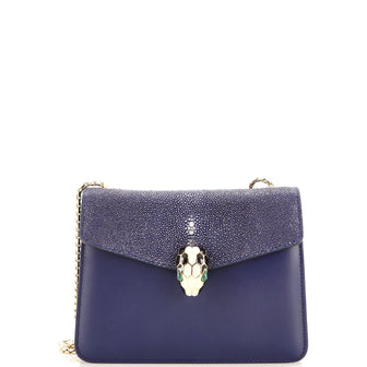 Bvlgari Serpenti Forever Square Shoulder Bag Leather and Stingray Small
