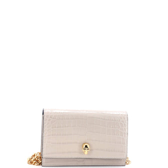 Alexander McQueen Skull Chain Crossbody Bag Crocodile Embossed Leather Mini