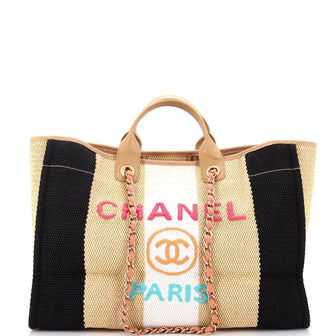 Chanel Deauville Tote Striped Viscose Canvas Large