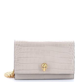 Alexander McQueen Skull Chain Crossbody Bag Crocodile Embossed Leather Mini