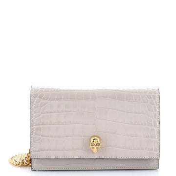 Alexander McQueen Skull Chain Crossbody Bag Crocodile Embossed Leather Mini