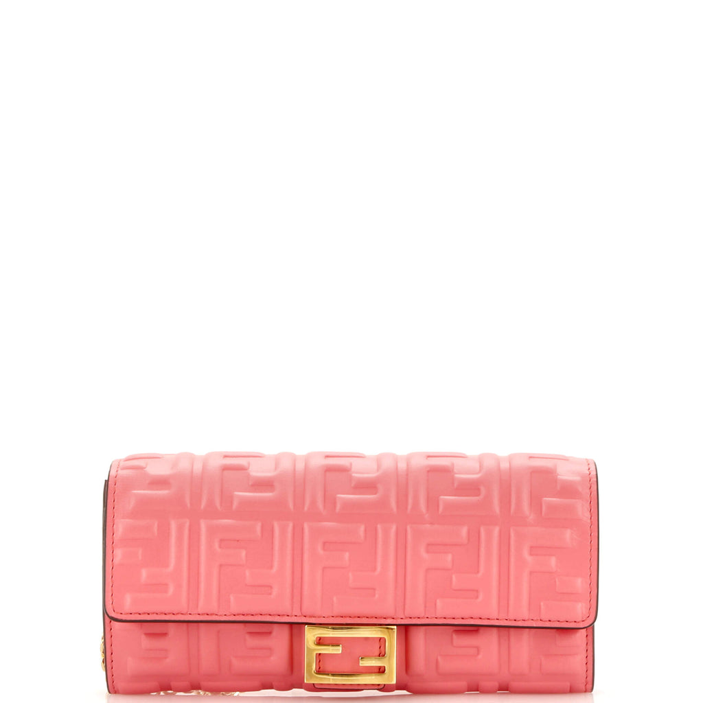 Fendi Baguette Continental Wallet on Chain Zucca Embossed Leather