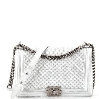Chanel Boy Flap Bag Quilted Perforated Lambskin Old Medium
