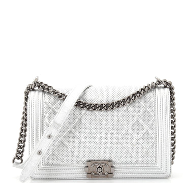 Chanel Boy Flap Bag Quilted Perforated Lambskin Old Medium