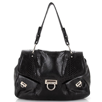 Salvatore Ferragamo Gancini Top Handle Bag Python Large