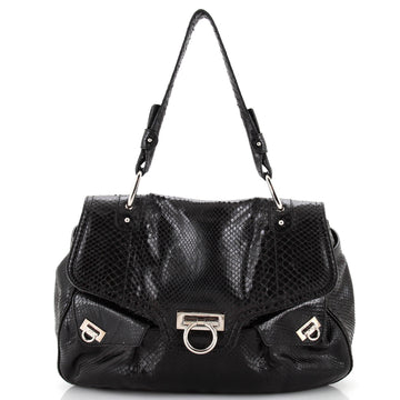 Salvatore Ferragamo Gancini Top Handle Bag Python Large