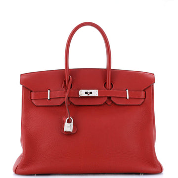 Hermes Birkin Handbag Red Clemence with Palladium Hardware 35