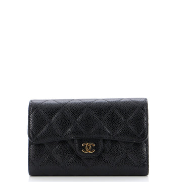 Chanel Trifold Classic Flap Wallet Quilted Caviar Medium
