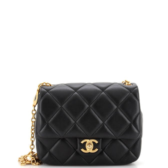 Chanel CC Enamel Pearl Charm Me Square Flap Bag Quilted Lambskin Mini