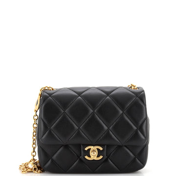 Chanel CC Enamel Pearl Charm Me Square Flap Bag Quilted Lambskin Mini