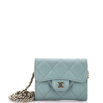 Chanel Classic Flap Card Holder on Chain Quilted Caviar Mini
