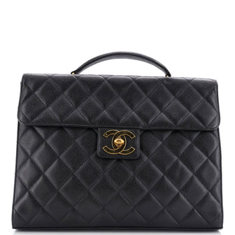 Chanel Vintage CC Briefcase Quilted Caviar Large
