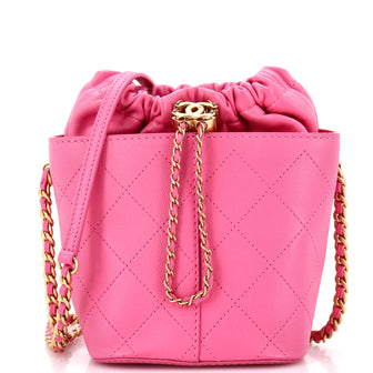 Chanel CC Drawstring Bucket Bag Quilted Caviar with Lambskin Small