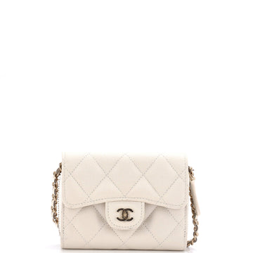 Chanel Classic Zip Around Card Holder on Chain Quilted Caviar Mini