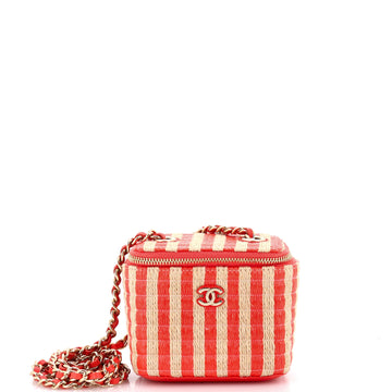 Chanel Classic Vanity Case with Chain Striped Raffia and Jute Mini