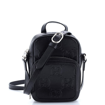 Gucci Top Handle Crossbody Bag GG Embossed Perforated Leather Mini