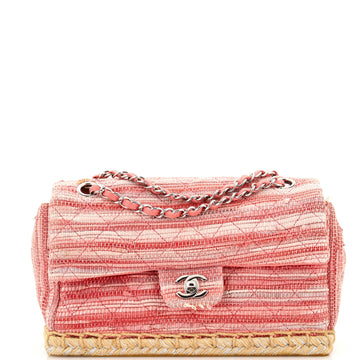 Chanel Espadrille Chain Flap Bag Quilted Tweed with Raffia Medium