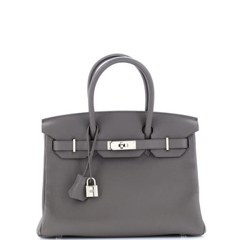 Hermes Birkin Handbag Grey Togo with Palladium Hardware 30