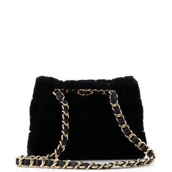 Chanel CC Bar Chain Handle Shopping Tote Quilted Shearling Small