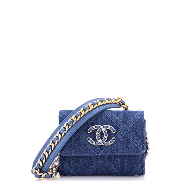 Chanel 19 Flap Coin Purse With Chain Quilted Denim