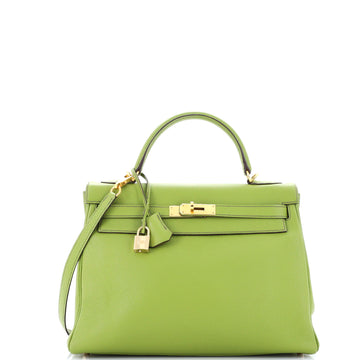 Hermes Kelly Handbag Green Togo with Gold Hardware 32