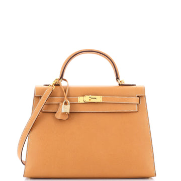 Hermes Kelly Handbag Brown Vache Liegee with Gold Hardware 32