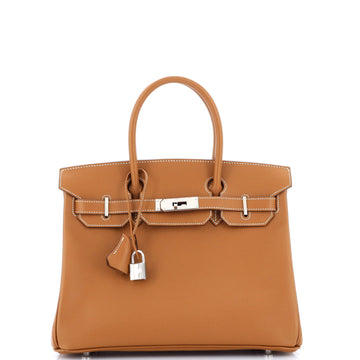 Hermes Birkin Handbag Brown Epsom with Palladium Hardware 30