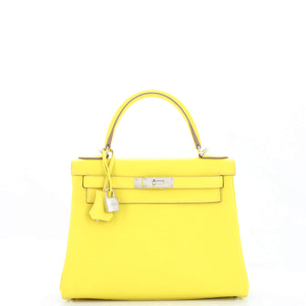 Hermes Kelly Handbag Yellow Evercolor with Palladium Hardware 28