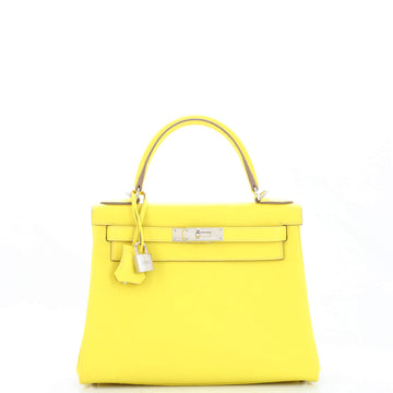Hermes Kelly Handbag Yellow Evercolor with Palladium Hardware 28