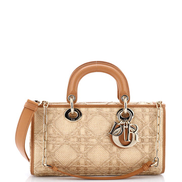 Christian Dior Lady D-Joy Bag Cannage Embroidered Raffia with Leather Medium