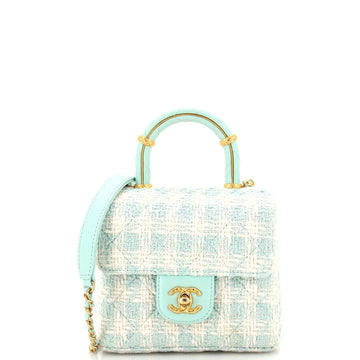Chanel Crush Top Handle Flap Bag Quilted Tweed Mini