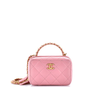 Chanel CC Chain Handle Zip Around Vanity Case with Chain Quilted Lambskin Mini
