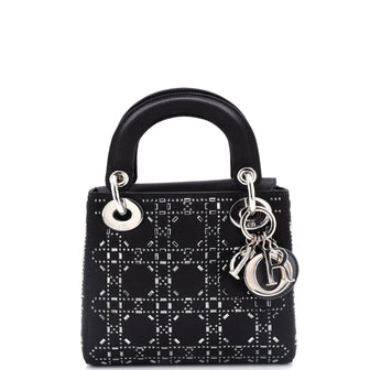 Christian Dior Lady Dior Bag Crystal Embellished Cannage Quilt Satin Mini