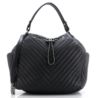 Chanel CC Chain Drawstring Bucket Bag Chevron Sheepskin Medium