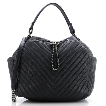 Chanel CC Chain Drawstring Bucket Bag Chevron Sheepskin Medium