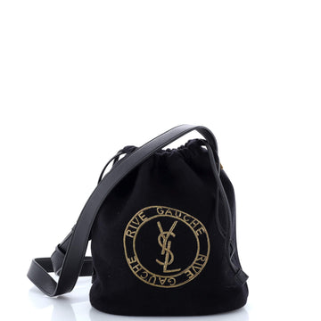 Saint Laurent Rive Gauche Drawstring Bucket Bag Embroidered Wool