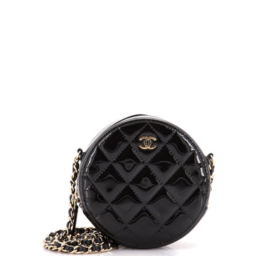 Chanel Round Clutch with Chain Quilted Patent Mini