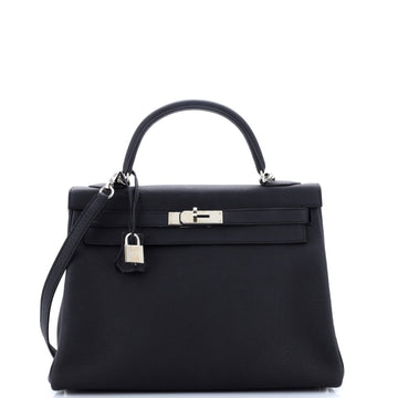 Hermes Kelly Handbag Black Togo with Palladium Hardware 32