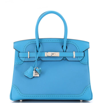 Hermes Birkin Ghillies Bag Blue Togo and Swift with Palladium Hardware 30