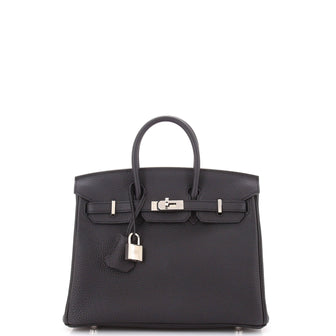Hermes Birkin Handbag Black Togo with Palladium Hardware 25