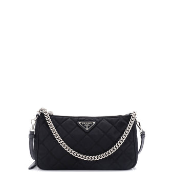 Prada Chain Zip Shoulder Bag Quilted Tessuto Small