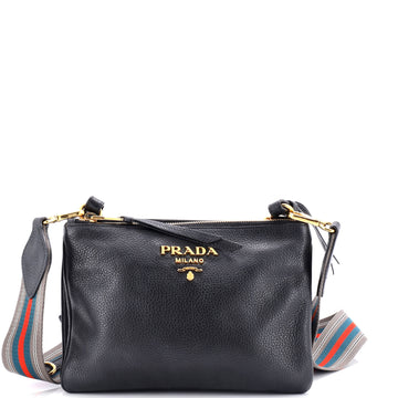Prada Dual Strap Double Zip Crossbody Bag Vitello Daino Small