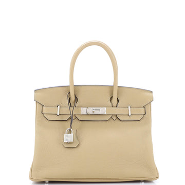 Hermes Birkin Handbag Light Clemence with Palladium Hardware 30