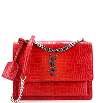 Saint Laurent Sunset Crossbody Bag Crocodile Embossed Leather Medium
