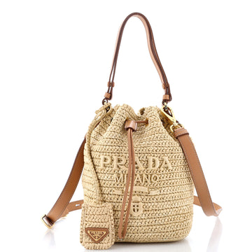 Prada Logo Bucket Bag Raffia Mini