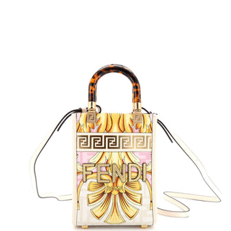 Fendi x Versace Fendace Convertible Sunshine Shopper Tote Printed Laminated Leather Mini